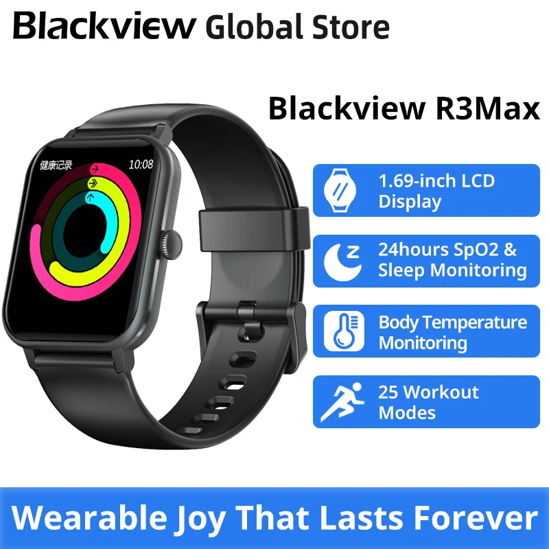 

Global Version Blackview R3 Max Smart Watch 1.69 Inch Screen SpO2 Blood temperature Fitness Tracker Music Control Smartwatch