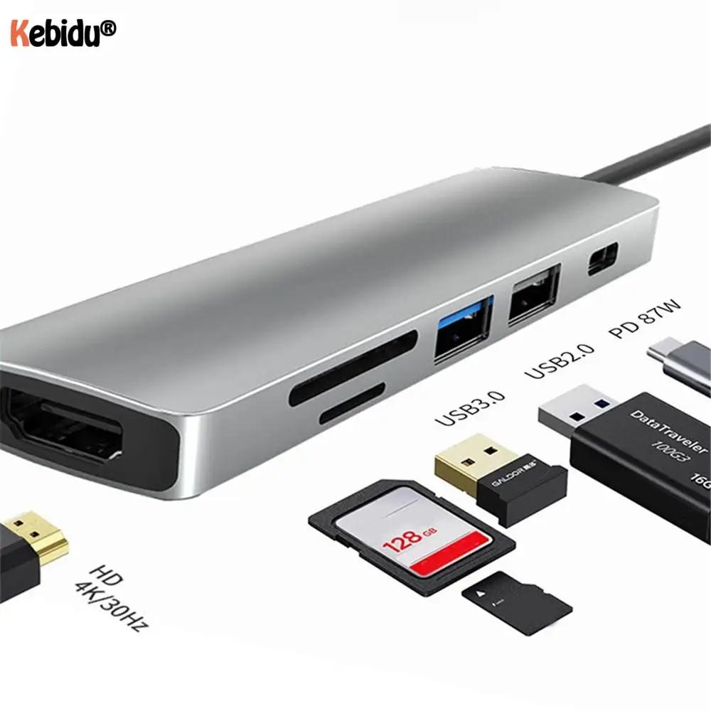 

Адаптер USB C 6 в 1, USB C на USB 3,0 HDMI-совместимая док-станция для MacBook Pro для Nintendo Switch USB-C Type C 3,0 сплиттер