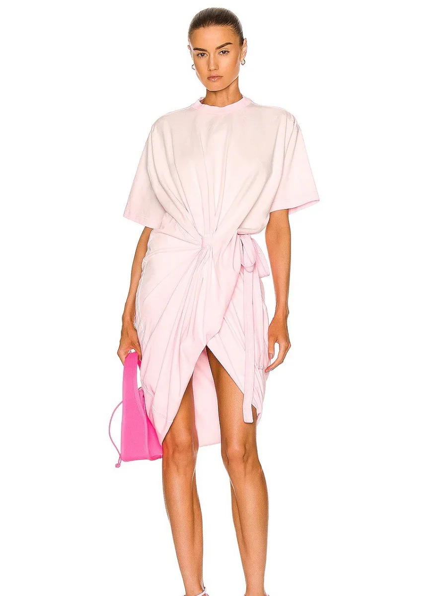 

2023 Summer Women's Cotton Irregular Corset Elegant Women's Dress y2k Dress New High Quality Short Sleeve Pleated Peplum trat