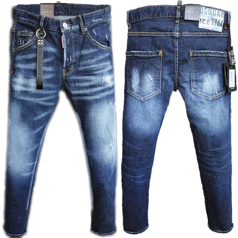 Fitness Desert 2022  Fall New Men's Jeans Blue Slim Fit luxury brand DSquareD2 Stretch Fit Men's Slim Jeans Straight