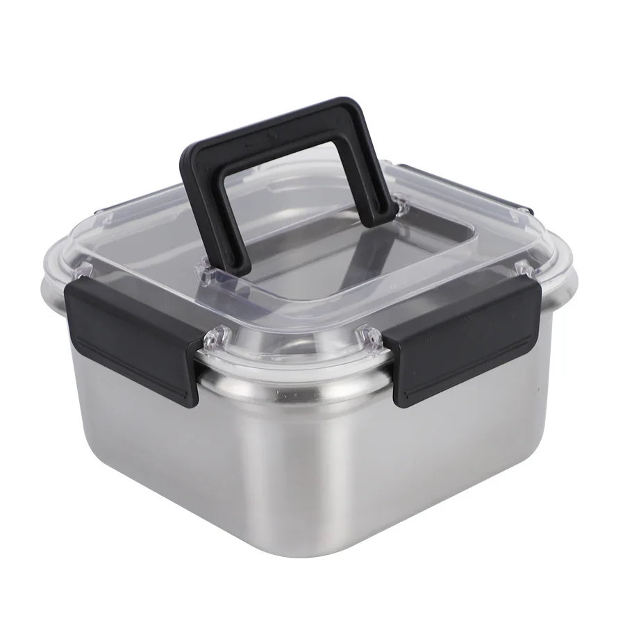

316 stainless steel fresh-keeping box, transparent lid handle, square sealed bento box, food grade microwave oven lunch box