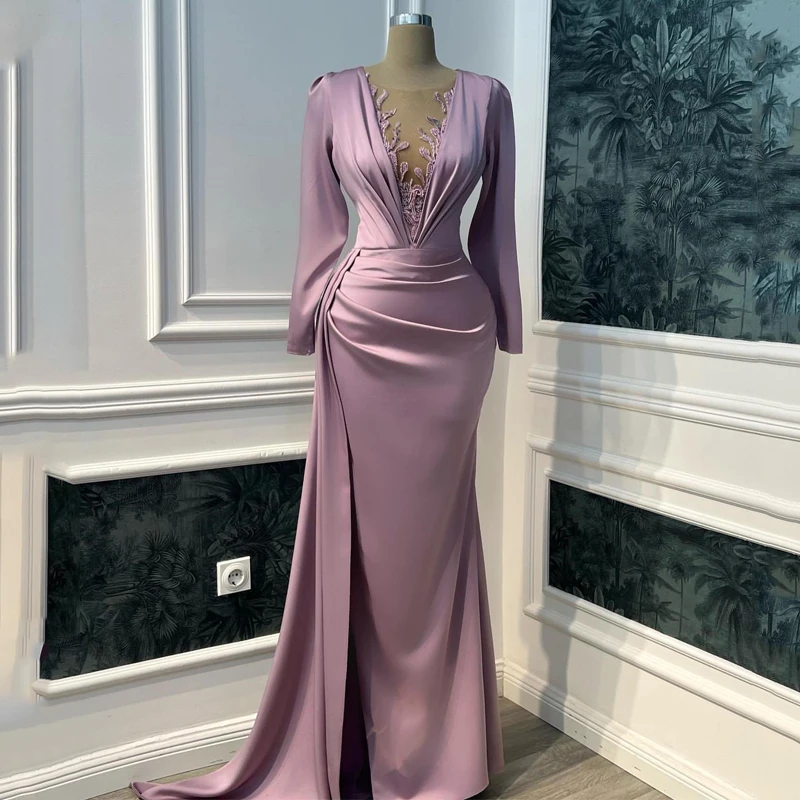 

2023 Vintage Formal Prom Dresses Long Sleeves Illusion V-neck Mermaid Arabic Dubai Evening Party Gowns Customed Robe De Soriee