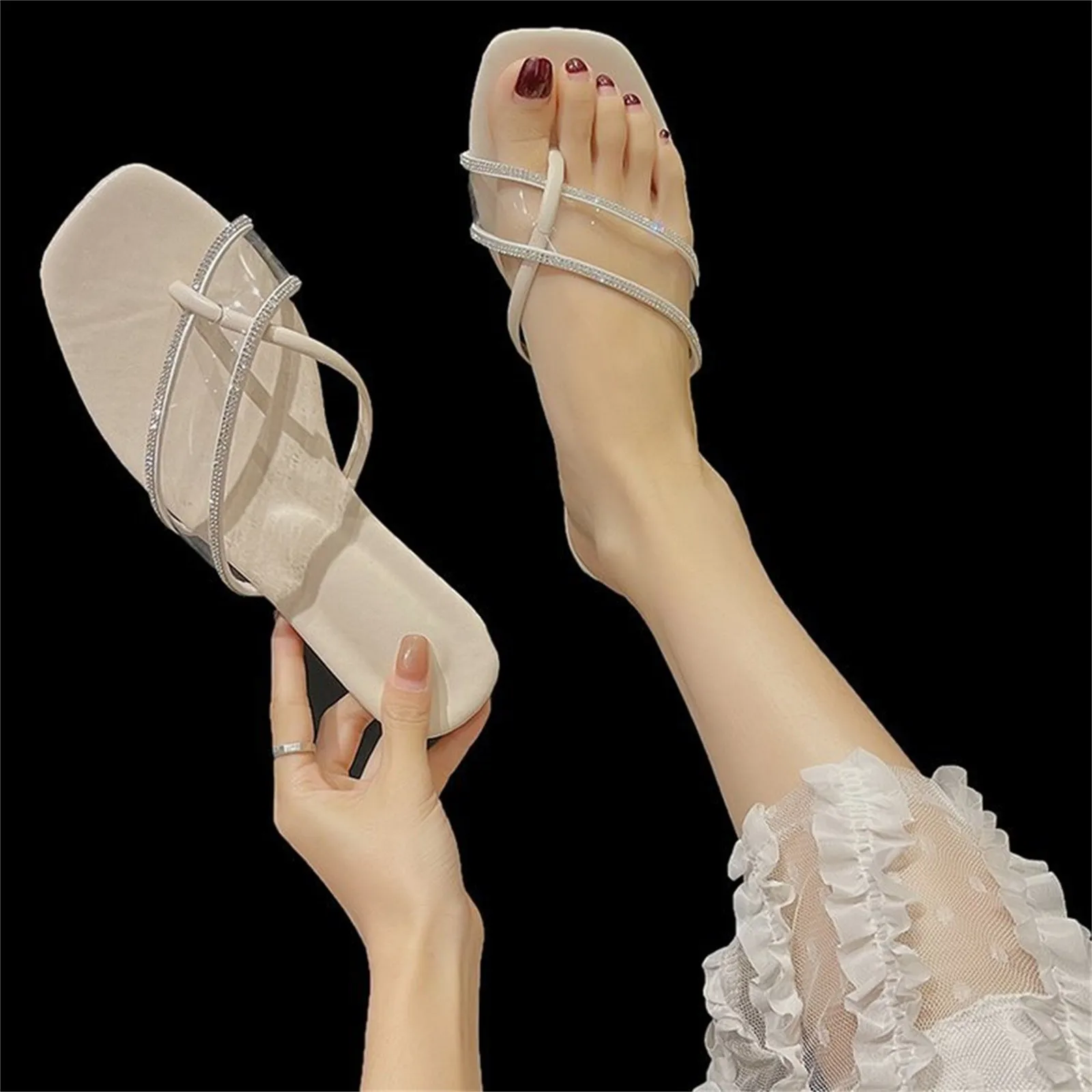

Womens Robe And Slippers Set Rhinestones Women's Casual Flat Slippers Shoes Soft Transparent Bottom Women's slipper