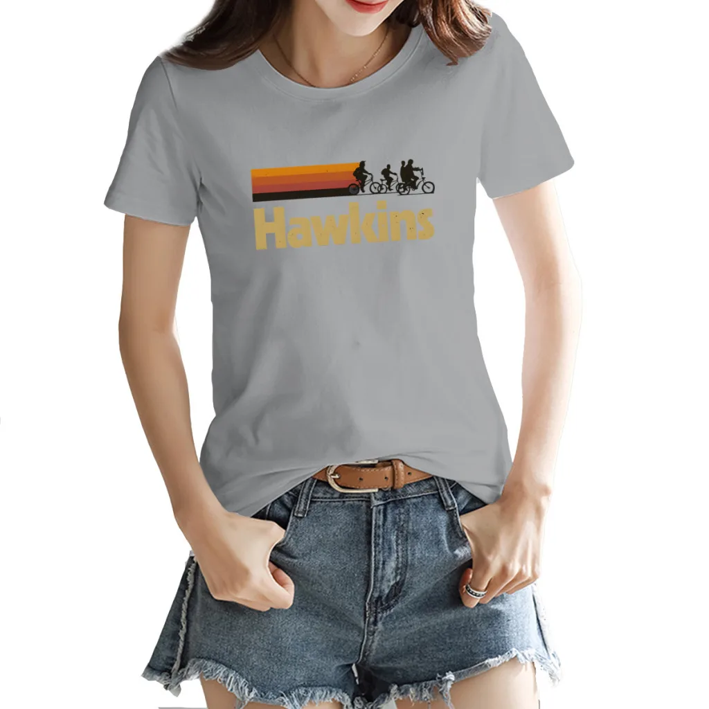 Винтажная женская футболка 80-х годов из сериала Visit Hawkins Indiana с короткими рукавами