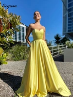 elegant yellow evening dresses 2022 long satin a line sweetheart wedding party gown corset back gala prom dress with pockets