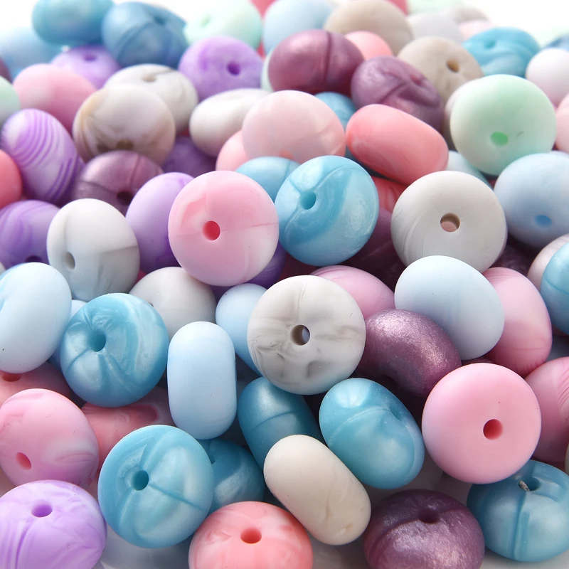 

50Pcs Food Grade Silicone Lentil Beads 14mm Baby Silicone Abacus Teether Bead For Baby Pacifier Chain DIY Teething Accessories