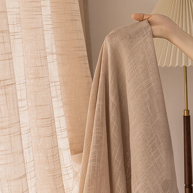 

BILEEHOME Brown Thick Linen Sheer Curtains Japanese Style Window Tulle Curtains for Bedroom Living Room Kitchen Finished Drapes