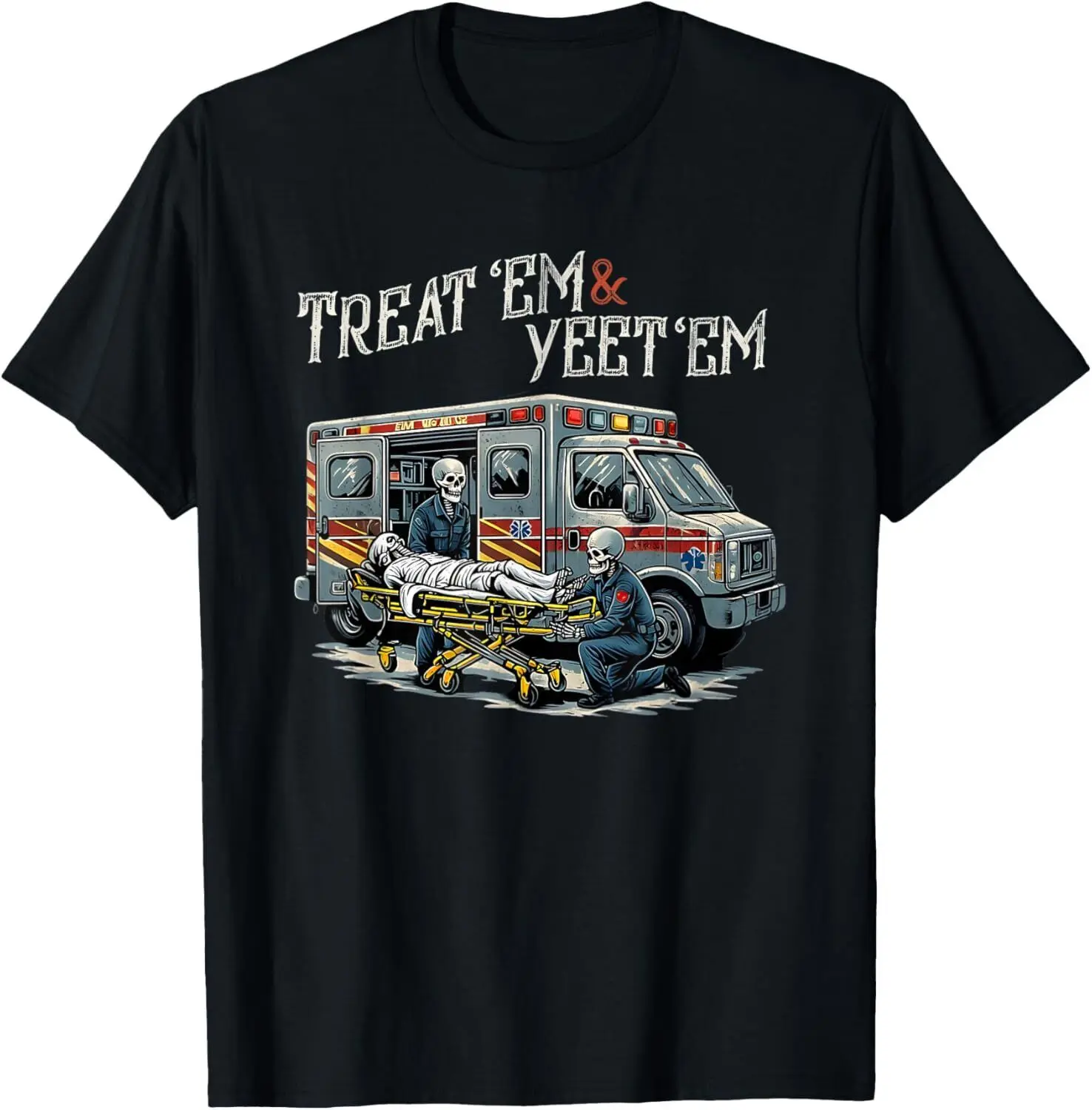 Забавная футболка Treat ɾm And Yeet Skeleton Ambulance с капюшоном