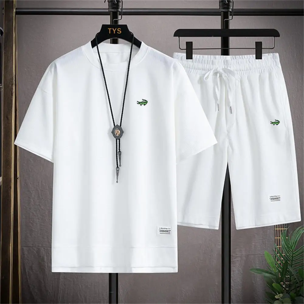 New Summer Men's Two Piece Linen Casual T-shirt and Men's Sportswear Fashion Short Sleeve Sportswear
