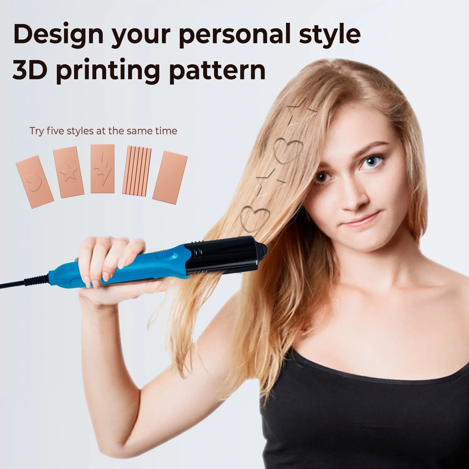

3D Styling Straightener 3D Image Hair Imprinting Iron Star Splint Curling Iron Straightener 5 Different Plates 3D Embossing