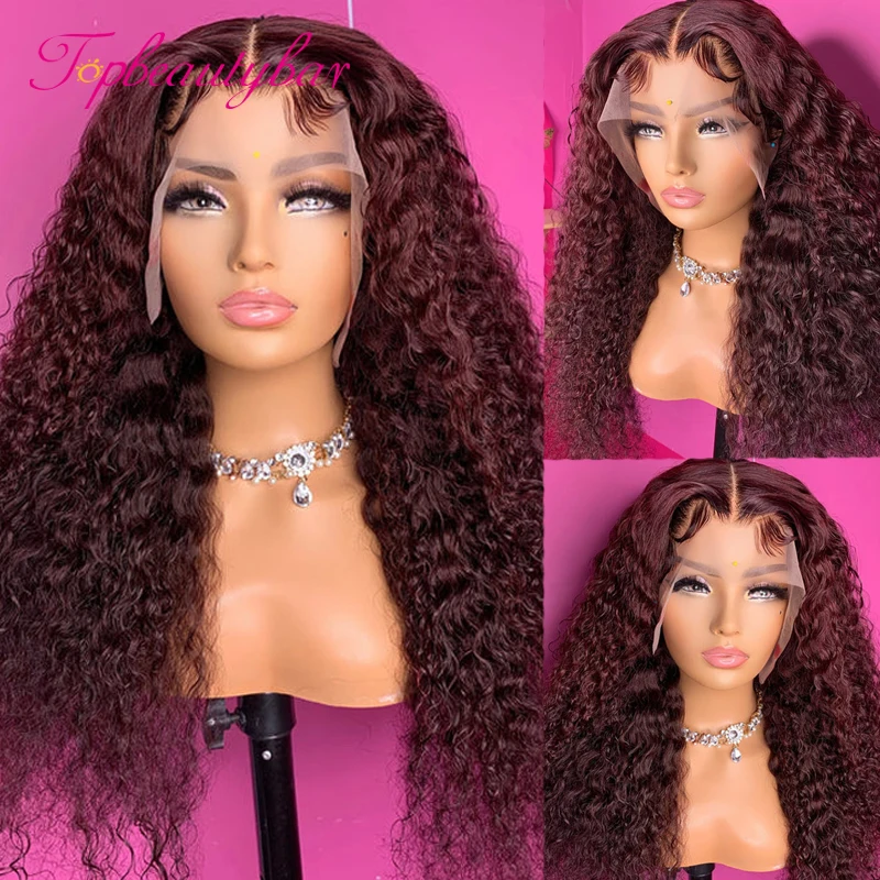 Dark Red Closure Wig Human Hair Wigs Lace Frontal 13x6 Lace Front Wig PrePlucked Bleached Knots Wigs 13x4 Water Wave Frontal Wig