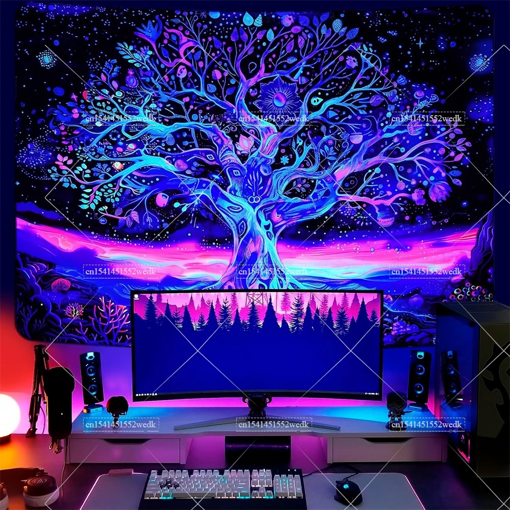 Гобелен Blacklight с рисунком дерева жизни гобелены УФ-реактивными неоновыми