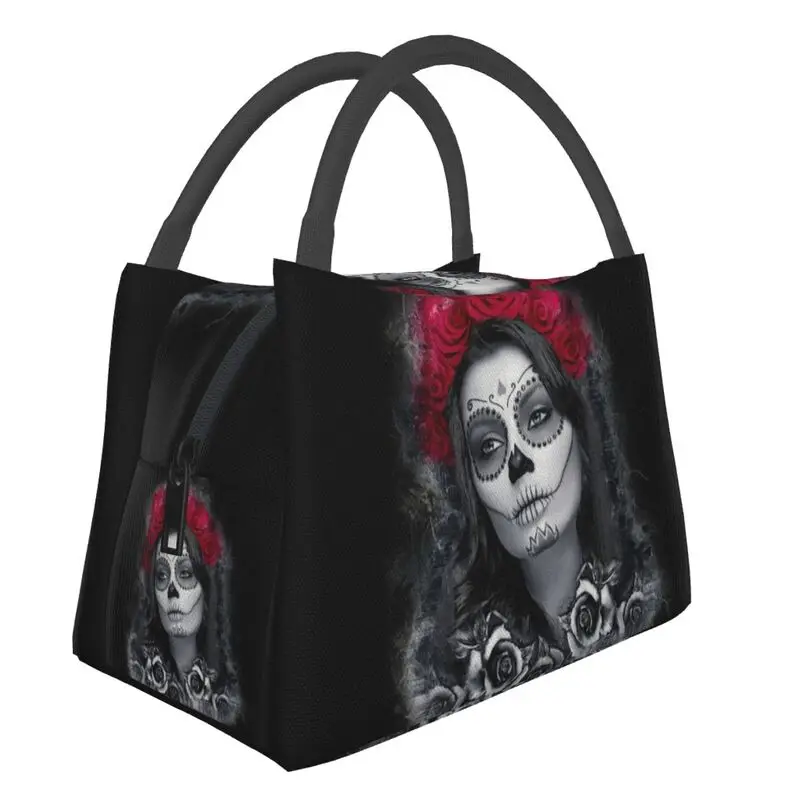 

Catrina Calavera Roses Insulated Lunch Bags for Women Waterproof Mexican Skull Thermal Cooler Bento Box Beach Camping Travel
