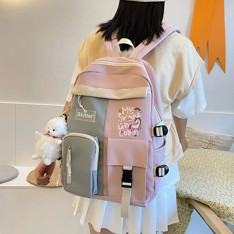 

Школьный рюкзак большой вместимости в гонконгском стиле Студентки выходят на улицу Модный водонепроницаемый контрастный цветной повседне...