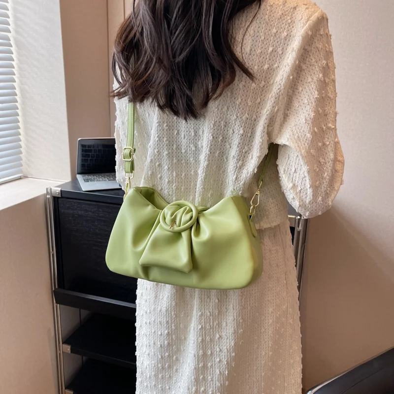 Summer Clouds Underarm Bag Texture PU One Shoulder Bag Fresh Avocado Color Fashion Pleated Bag