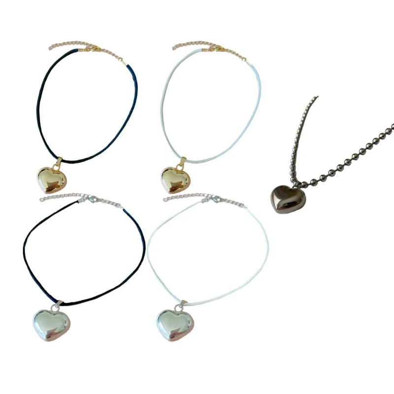 

Gothic Korean Chain Necklace for Women Simple Heart Pendant Choker Punk Rope