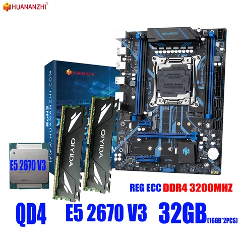 Комплект материнской платы HUANANZHI X99 с комбо-комплектом XEON QD4 LGA2011-3 E5 2670 V3 32 Гб 3200 МГц REG ECC (2*16 Гб) DDR4 NVME M.2 USB 3,0