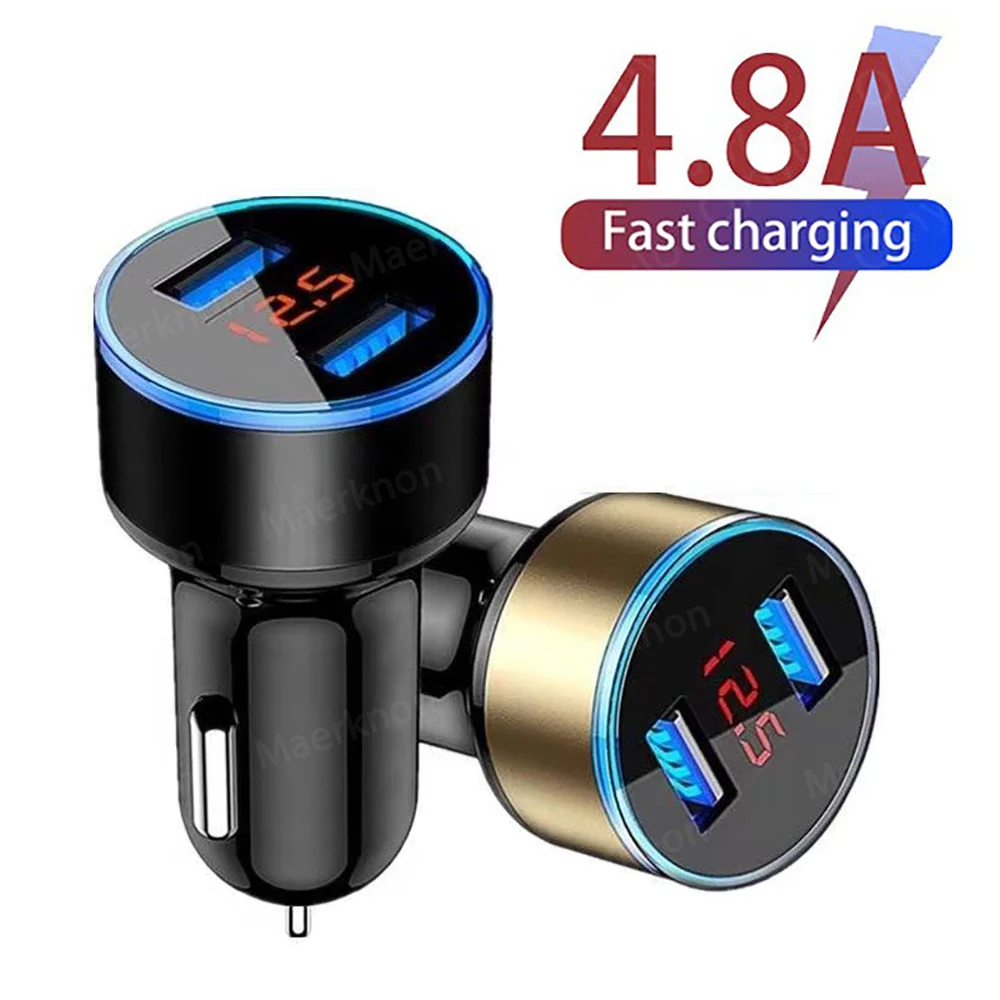 

4.8A Car Charger 2Ports 5V Fast Charging for iphone Xiaomi 12 11 Pro Samsung Universal Adapter with LED Display Dual USB Charger