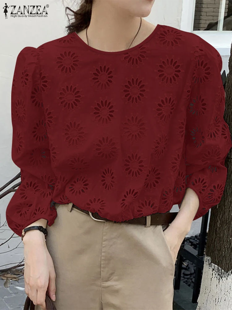 Модные осенние женские топы туника ZANZEA повседневная кружевная блузка с длинными