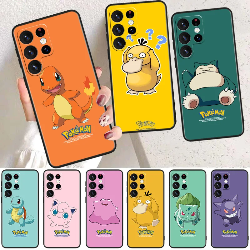 

Pokemon Anime Cute Phone Case For Samsung Galaxy S23 S22 S21 S20 FE Ultra S10e S10 S9 S8 Plus Lite Black Soft Cover