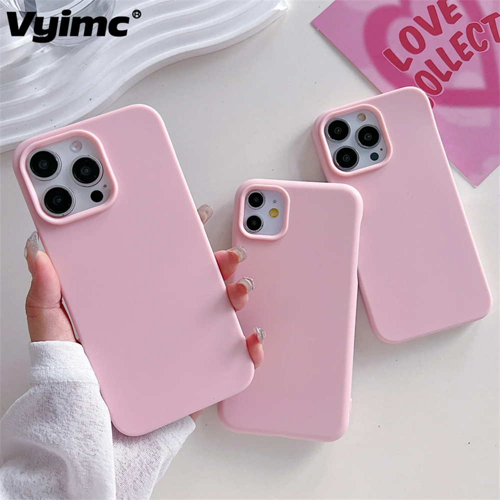 Роскошный однотонный розовый Бампер из ТПУ с камерой чехол для телефона iPhone 15 14 13