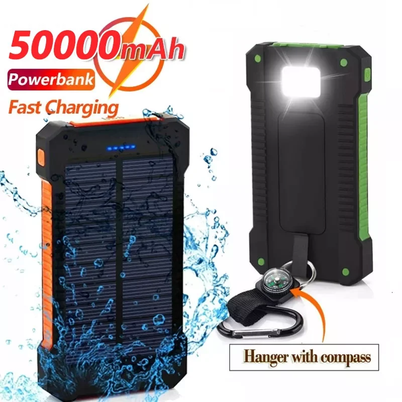 

For Xiaomi MI iPhone 8 Smartphone Solar Power Bank Waterproof 50000mAh Solar Charger 2 USB Ports External Charger Powerbank