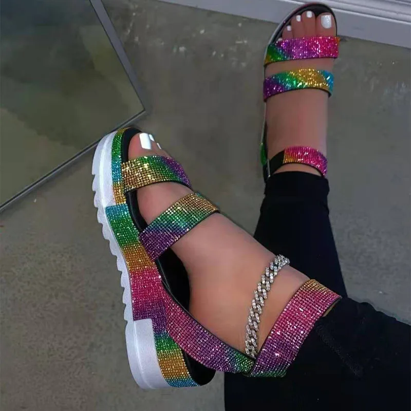 

Women Shoes Rhinestones Sandals Summer Beach Slippers for Ladies Platform Sandals Flip Flops Crystal Beach Buckle Casual Sandals