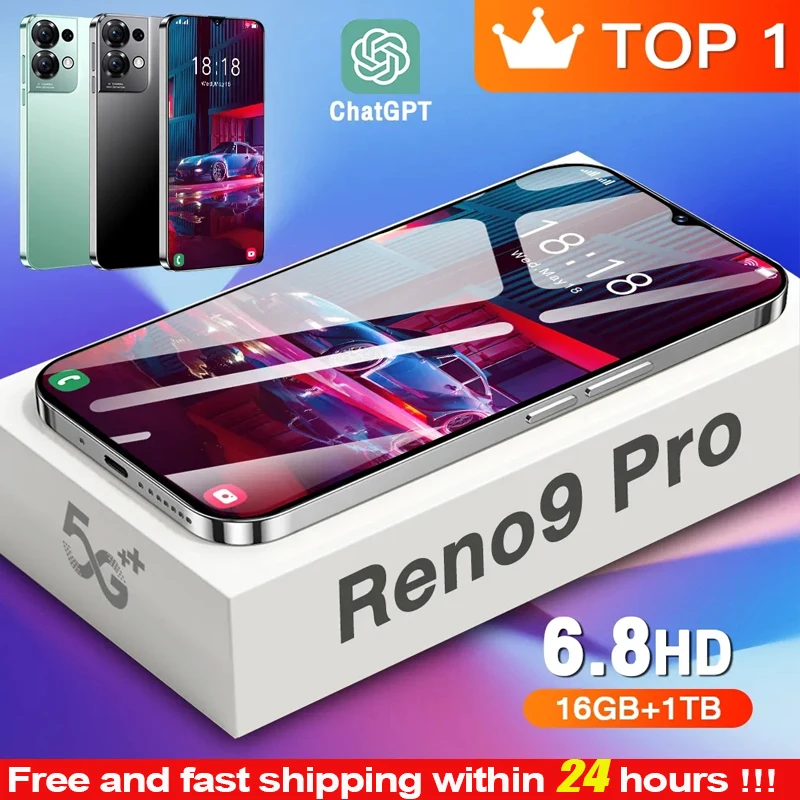 

2023 New Reno9 Pro Smartphone Global Version 5G Android 6.8inch HD Full Screen 16GB+1TB Mobile Phones Dual SIM Cards Cell Phone