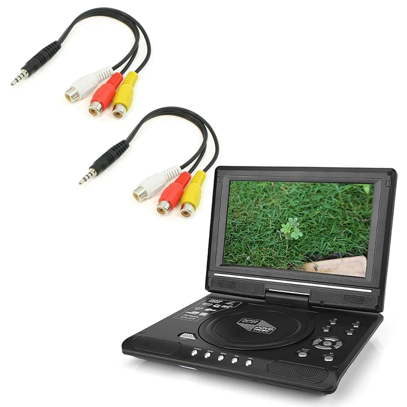 

2Pcs 3 RCA Female Audio/Video Connector To 3.5Mm Jack Plug Adapter Cable With Portable Home Car DVD Player US Plug
