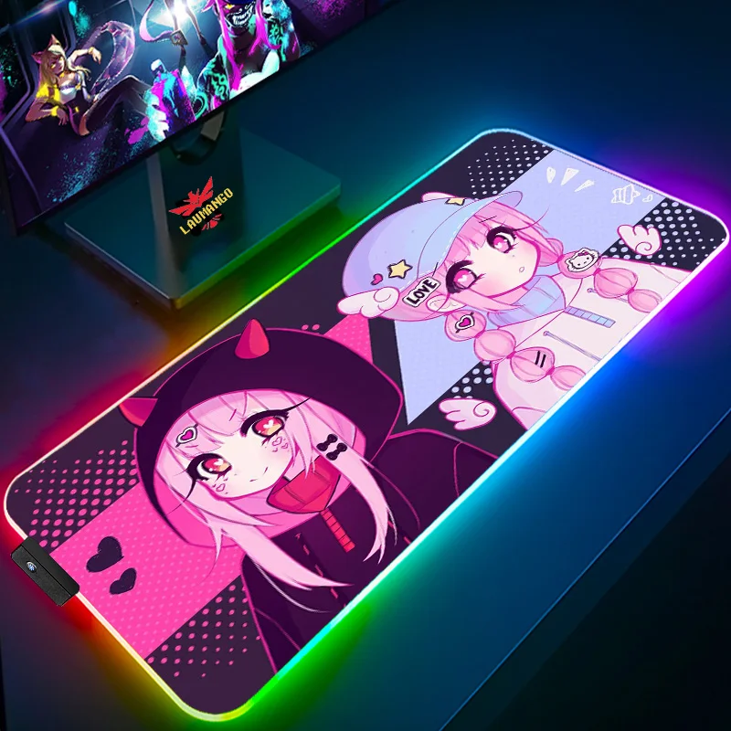 

Большой коврик для мыши Geoxor Moneko, игровые аксессуары с подсветкой, коврик для кавайной девушки, настольный RGB-коврик для мыши для любителей ан...