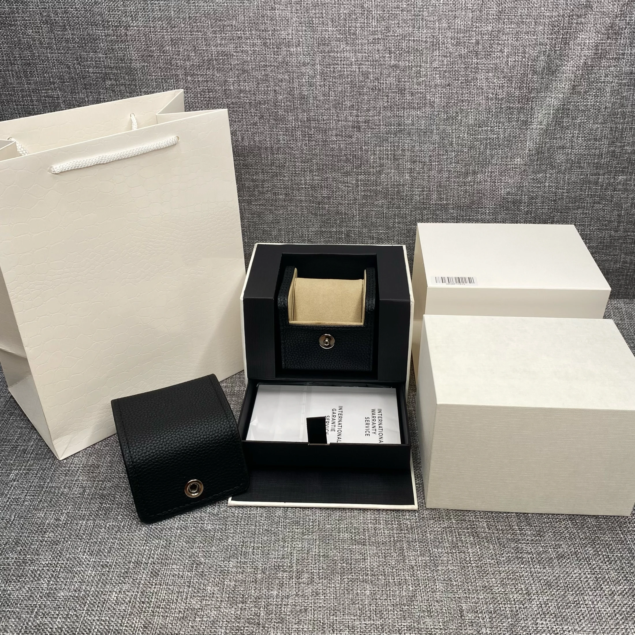 Factory Wholesale Black Leather Iw Original Watch Box With Booklet Luxury Brand Portable Boxes Card Can Custom AAA Watches Gift