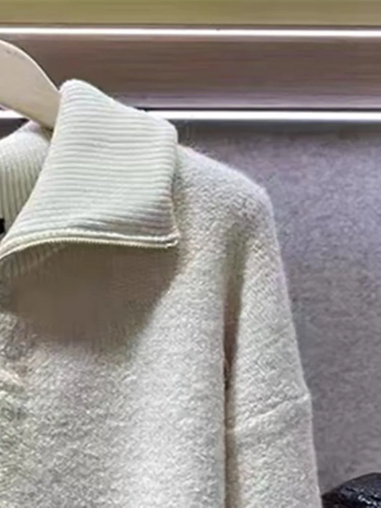 

Women Sweater Half Zipper Turn Down Collar Long Sleeve Simple Knitting Pullover