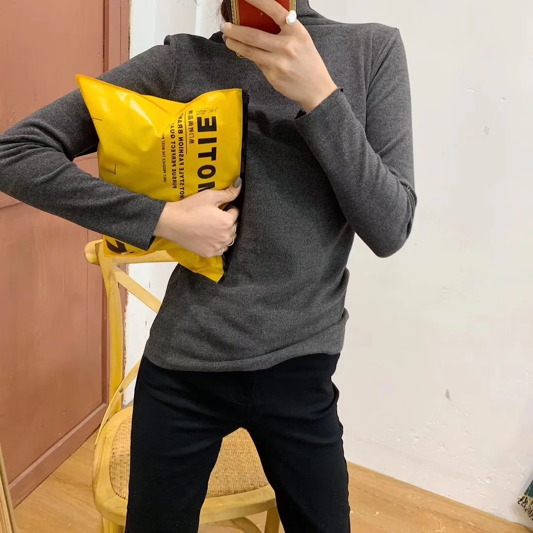 

2022 NEW FASHION WOMEN High collar casual solid color bottoming shirt spring and autumn long sleeve bottoming shirt