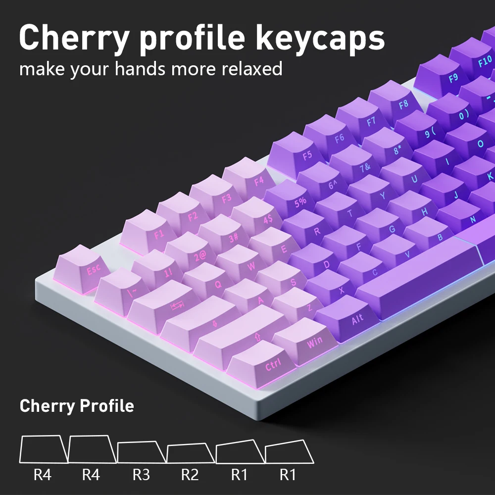 Градиентные колпачки для клавиш PBT 121 вишневого профиля боковая гравировка