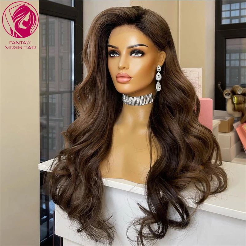 13x6 Hd Lace Frontal Wig Glueless Wig Human Hair Ready to Wear Dark Chocolate Brown Blonde Full Lace Wig for Women 30inchs Long