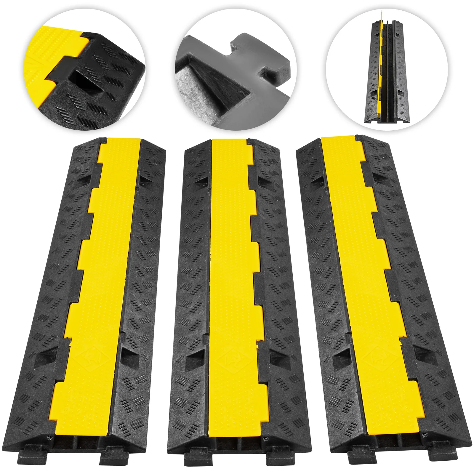 

VEVOR 3PCS 2 Channel Cable Protector Ramp Protective Wire Cord Ramp Driveway Rubber Traffic Speed Bumps for Highway, Parking Lot