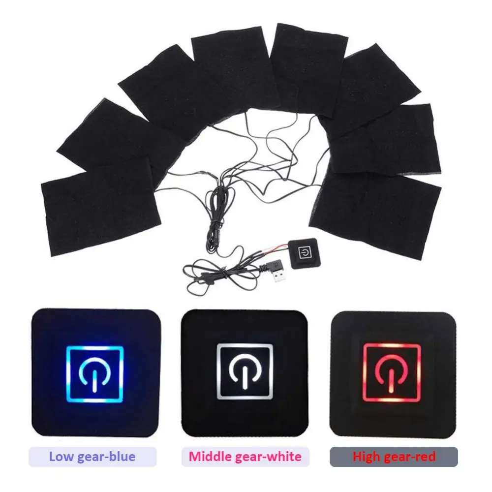 

8 in 1 USB Electric Heat Pad with 3 Gear Adjustable Temperature Cloth Jacket Heater Warmer Pad for Outdoor Winter Camping Night