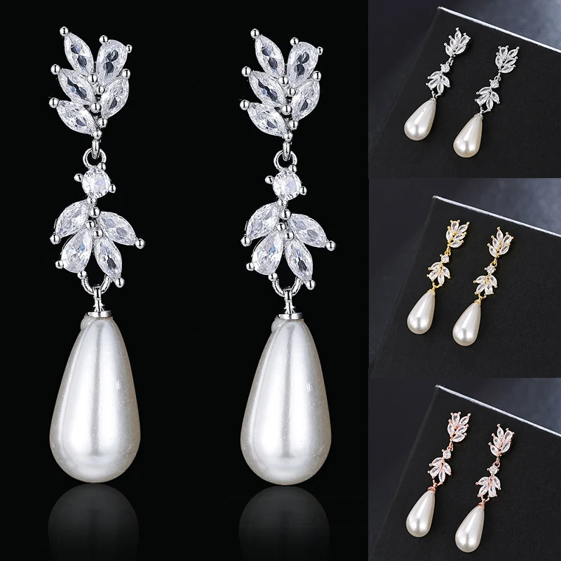 

2022 New Design Imitation Pearl Earrings Cubic Zirconia Flowers Earring Luxury Earrings for Women Trendy White Christmas Gift