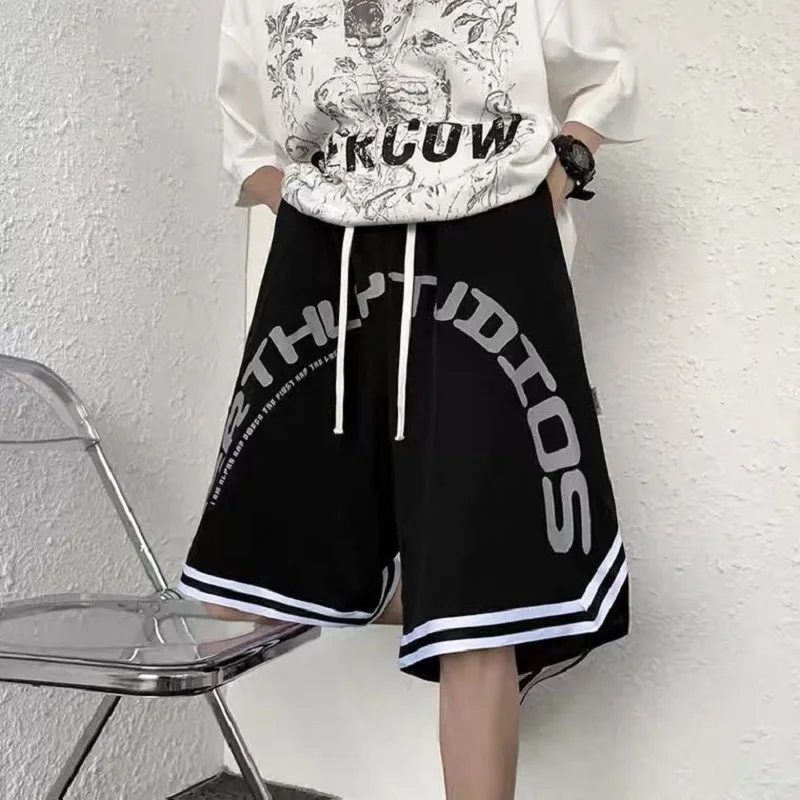 Мужские хлопковые шорты с принтом букв, широкие повседневные пляжные шорты с несколькими карманами, распродажа, лето 2023