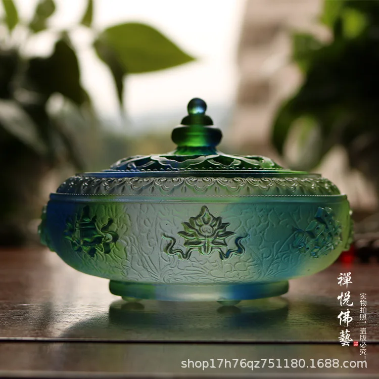 

Ancient French Glaze Eight Auspicious Symbols Sculpture Pattern Incense Burner Indoor Classical Incense Supplies Color Amber