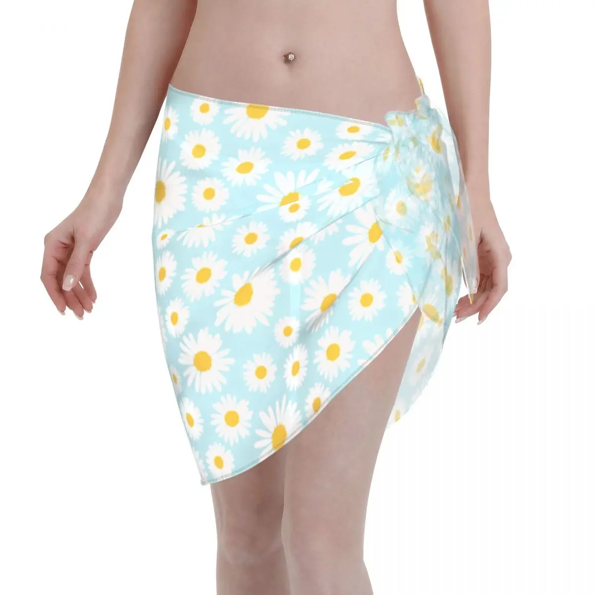 

Daisy Flower Swimwear Pareo Scarf Cover Ups Women Sheer Beach Short Skirts Bikini Cover Up