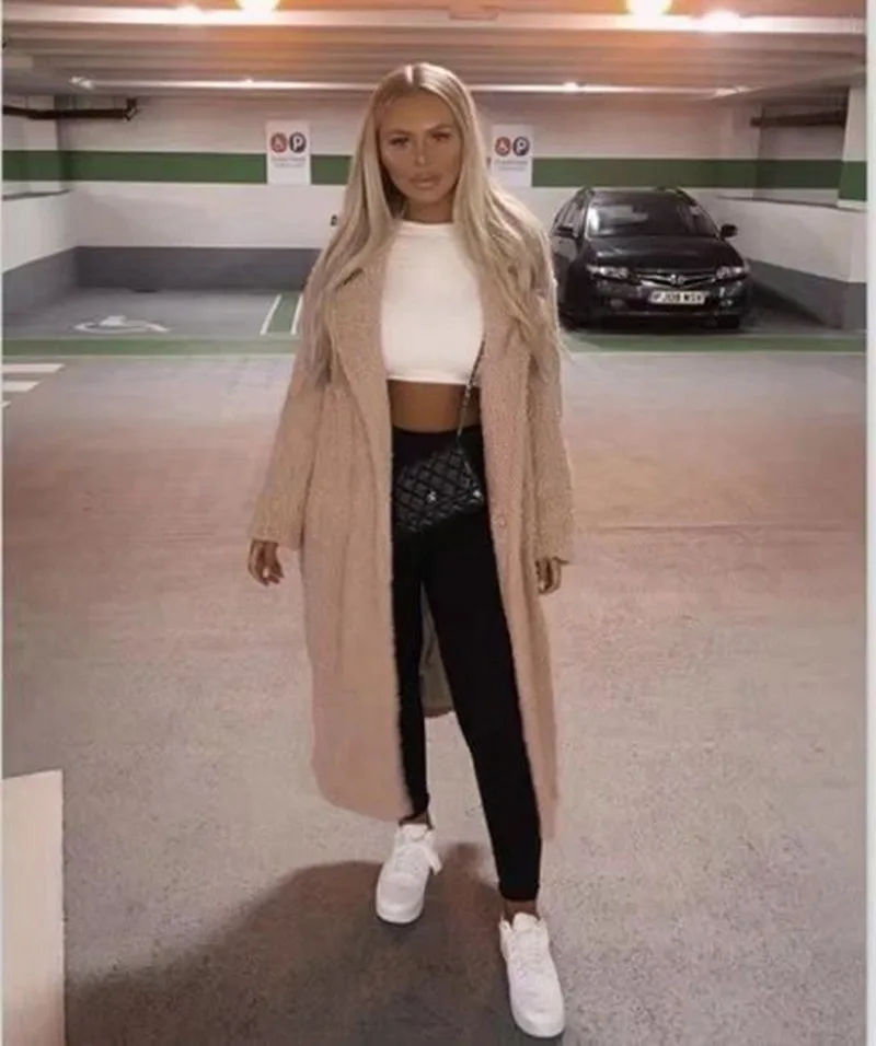 Women Winter Warm Fur Coat Cardigan Office Lady Sexy Women Wool Blend Top Coat Plus Size Long Coat Wool Jacket 2021 New