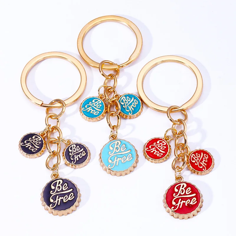 

2023 New Fashion Enamel Be Free Bottle Caps Keychains Men Women Car Key Handbag DIY Pendant Keyrings Jewelry Accessories