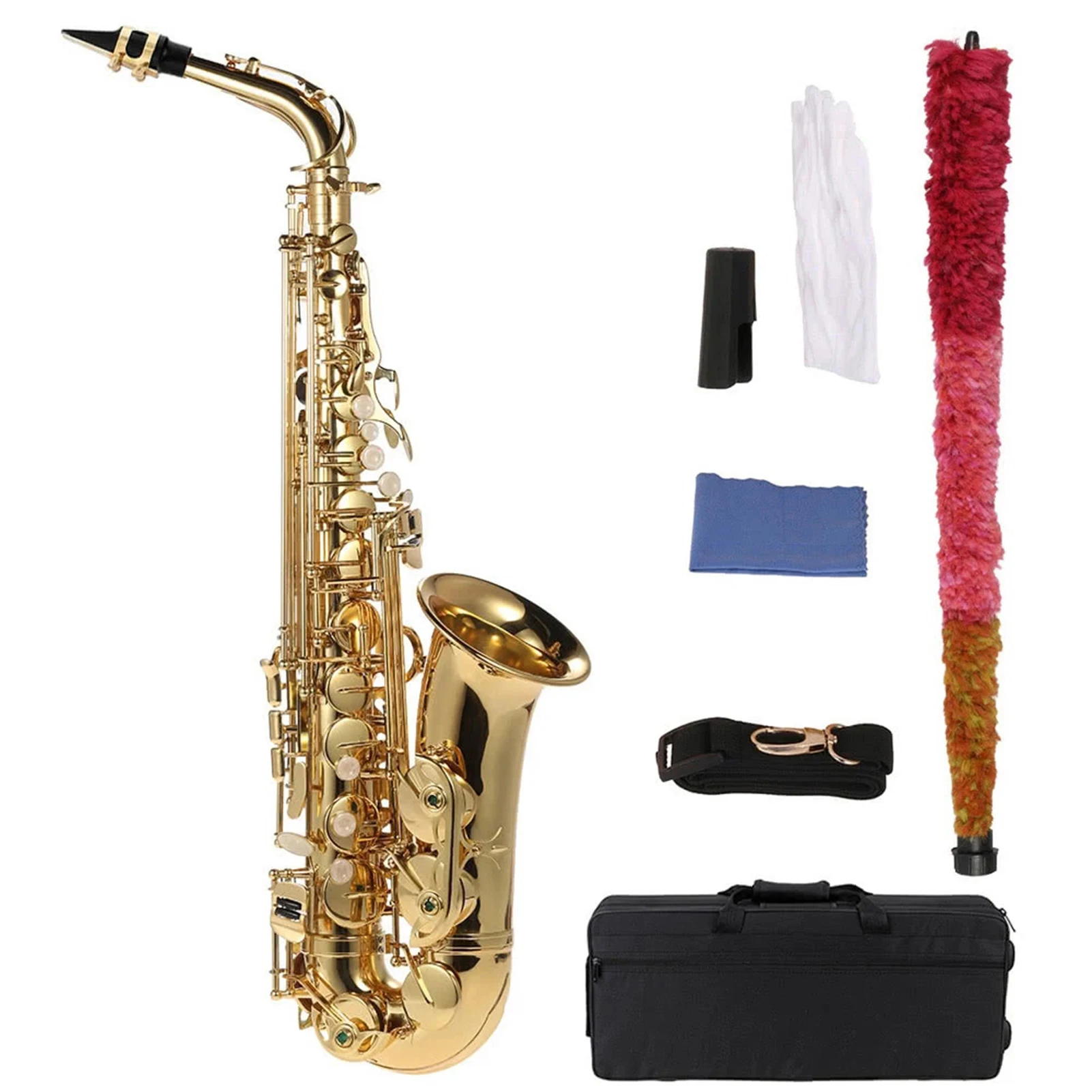 

Eb Alto Saxophone Brass Lacquered Gold E Flat Sax 802 Key Type Woodwind Instrument with Brush Cloth Gloves Strap Case