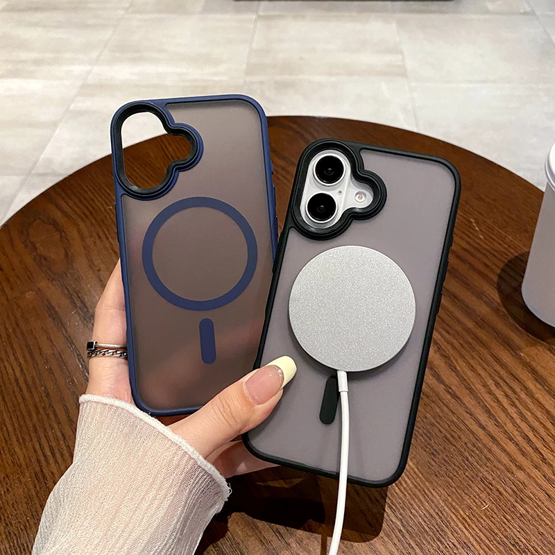Модный Матовый Магнитный Прозрачный чехол для iPhone 16 15 14 Plus 13 12 11 Pro Max Беспроводная