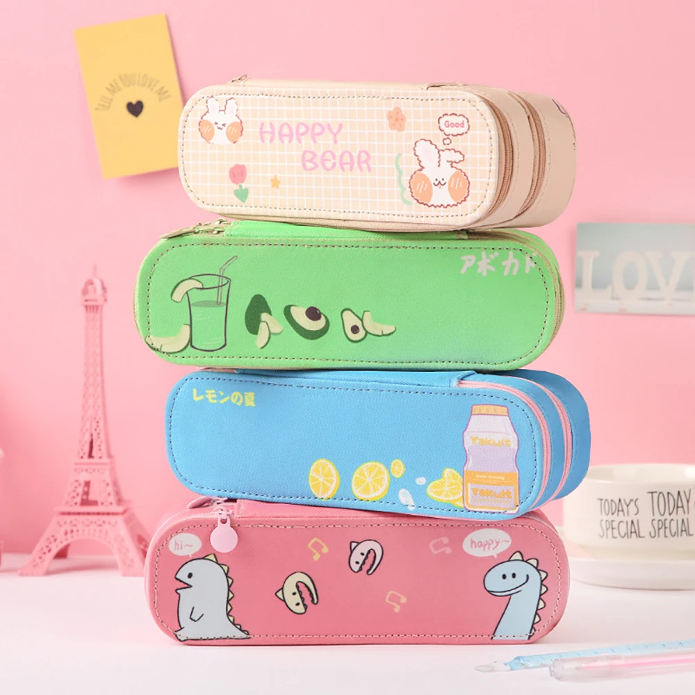 

Cartoon Double-layer Pencil Case Large-capacity Box Portable Pouch Kawaii Stationery Pensil Bag Organizer School Student Supply