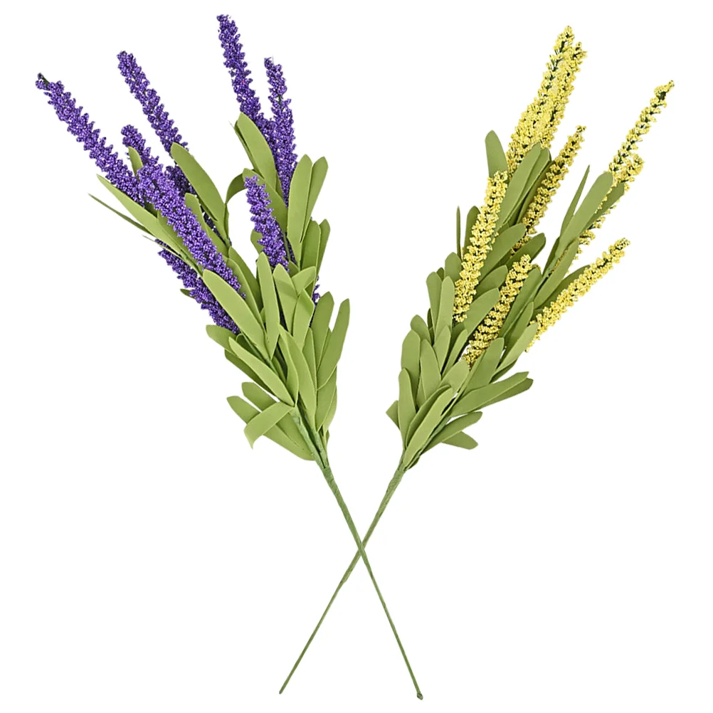 

2 Pcs Bouquet Artificial Lavender Bride Decor Floral Arrangements Stems Foam Festival Accessory