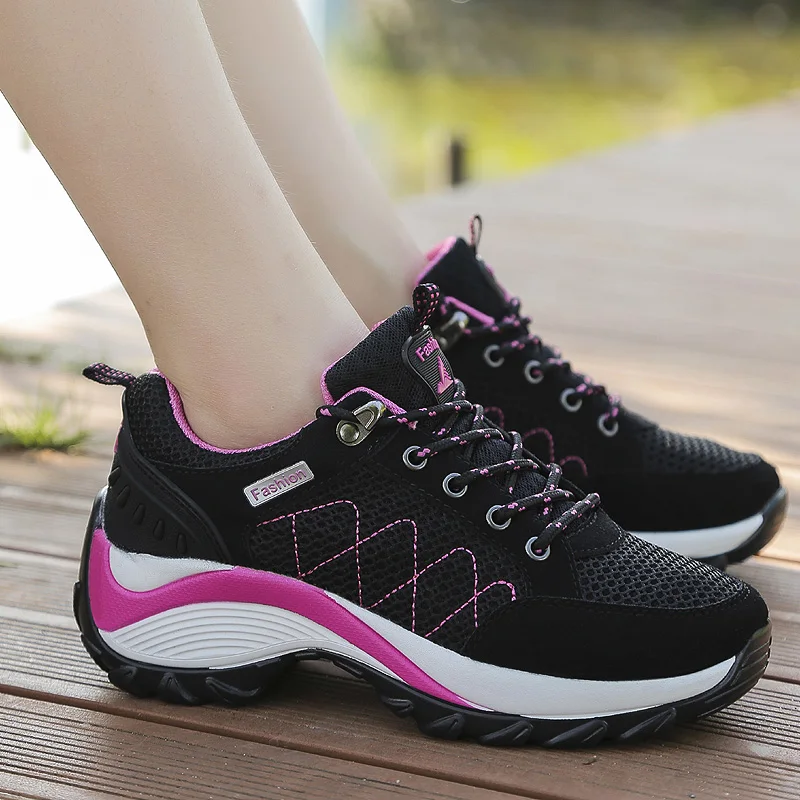 Fashion Casual Ladies Mesh Breathable Soft Soles Increased Belt Sports Fitness Hiking Shoes