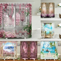 3d waterproof fabric shower curtains european style arched flower printed bath curtain large 240x180 with hooks bathroom screen