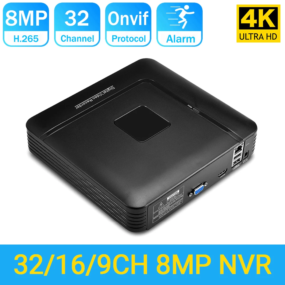 

H.265 CCTV 4K NVR 9CH/16CH/32CH 8MP Mini Onvif Network Video Recorder Face Detection Email Alert IE Cloud Max 4K Video Output